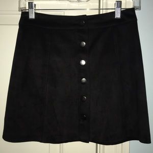 Black Button Down Suede Skirt